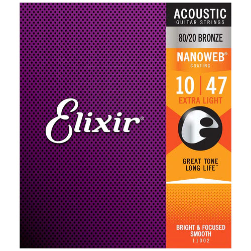 Elixir 11002 Nanoweb Extra Light Ac. Br. Set 6 Corde x Chitarra Acustica 010-047