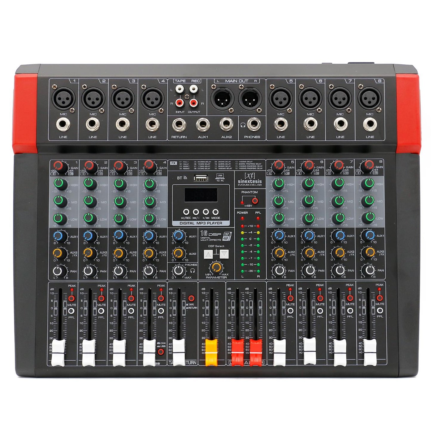SINEXTESIS EVOMIX 08 USB Mixer/Scheda Audio 8 canali, multieffetto DSP, interfaccia USB, lettore Mp3, Bluetooth