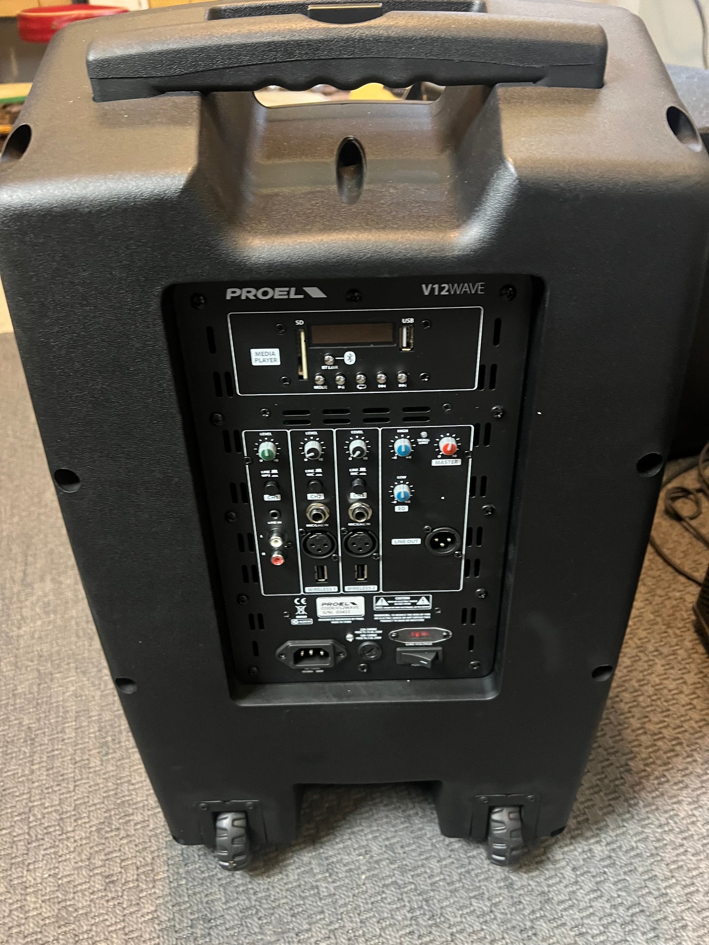 Proel V12WAVE Cassa Diffusore Trolley 2vie Attivo 600w +mixer 3can.+Media Player