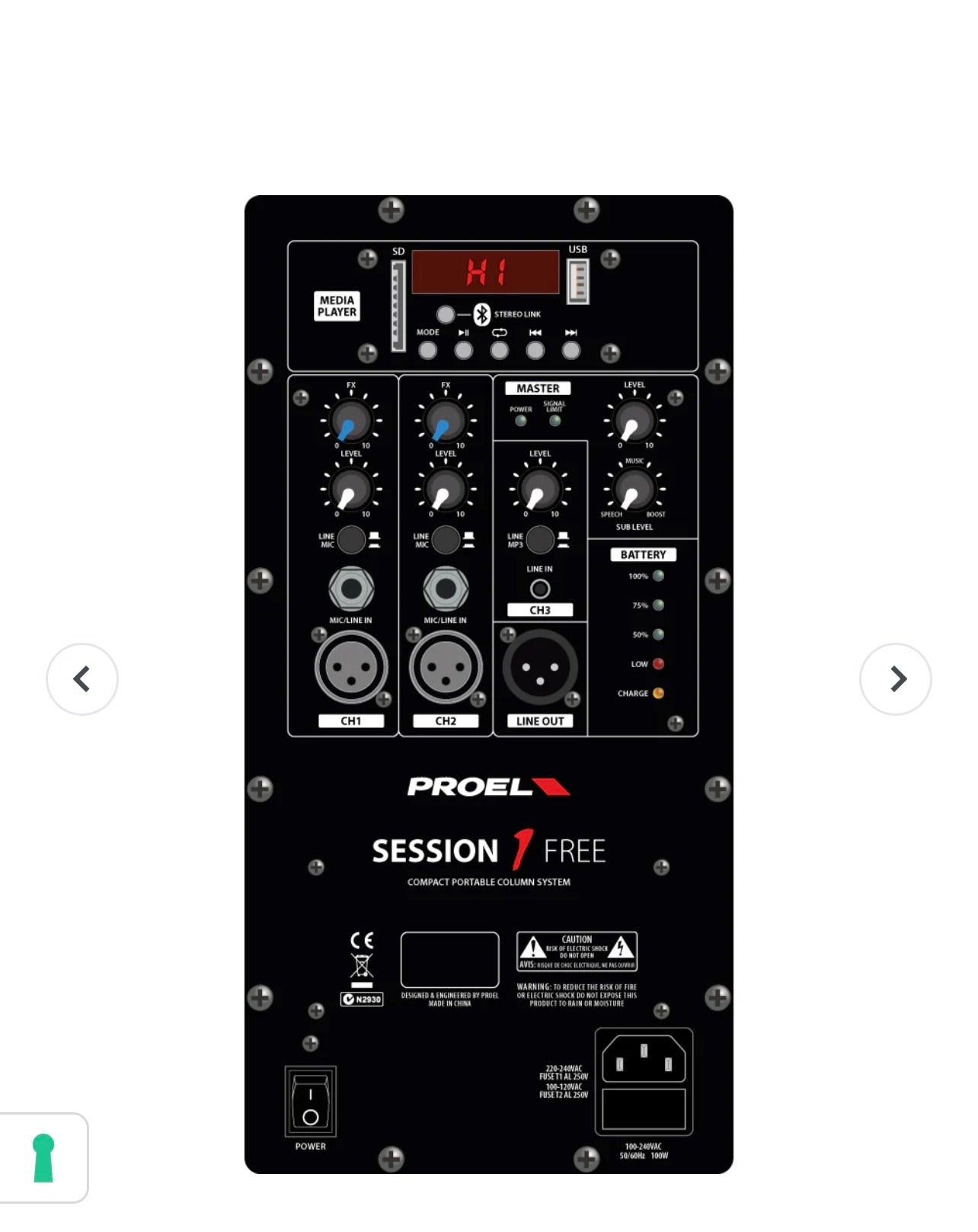 Proel SESSION1FREE Sistema audio colonna a batteria 400W e MP3 USB SD BLUETOOTH