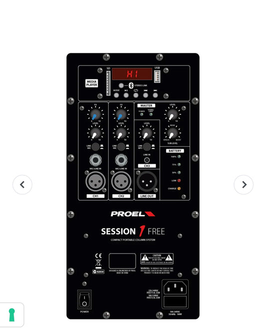 Proel SESSION1FREE Sistema audio colonna a batteria 400W e MP3 USB SD BLUETOOTH